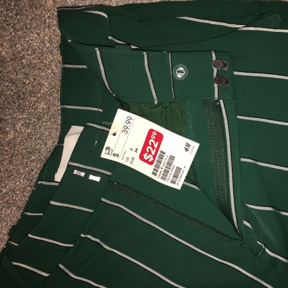 h&m green striped trousers